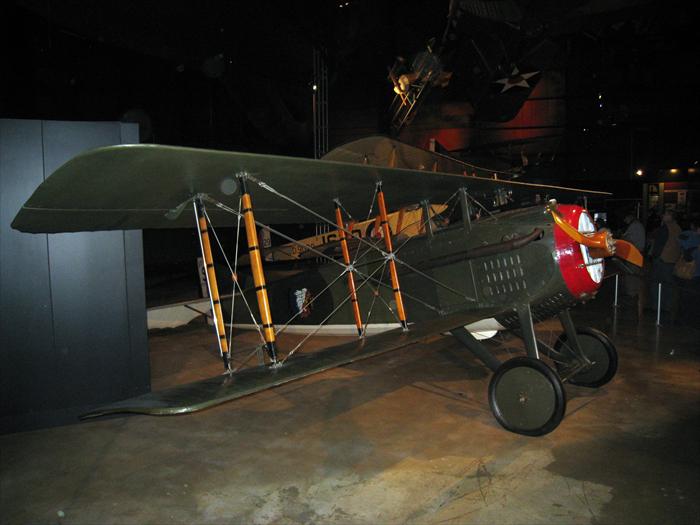 SPAD VII World War I airplane. American volunteers flew this plane with the French. The SPAD was also flown by British and French sqadrons on the front from 1916 through 1918.