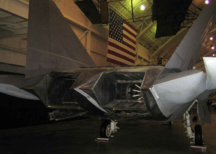 Tail pipe of a F22, notice the thrust vectoring capability.