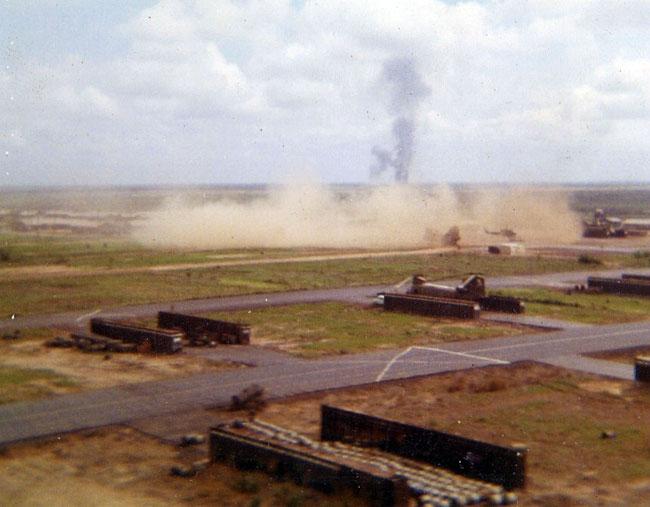 Fire base Neil in Cambodia. Artillery shell hit.