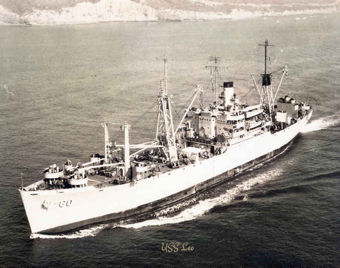 USS Leo first assignment in World War II was for the assault on Iwo Jima with Amphibious TF 51. After the assualt she evacuated casualties.