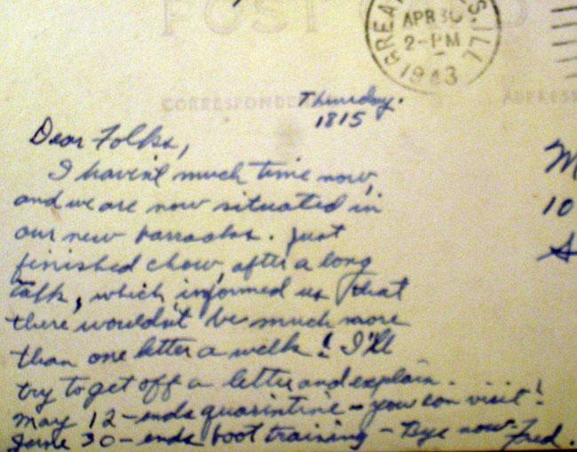 Letter home by Fred. April 30, 1943.