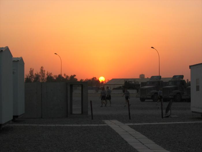 A lovely Iraqi sunset over our living area.  Love the accommodations!