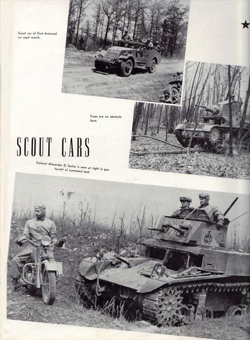 Various 'Scout Cars' used by the 1st Armored Division, ranging from Armored Cars to light Command Tanks.
