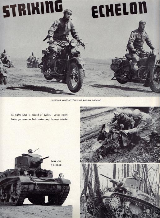 The 'Striking Echelon' composed of scouts on motorcycles and light tanks.