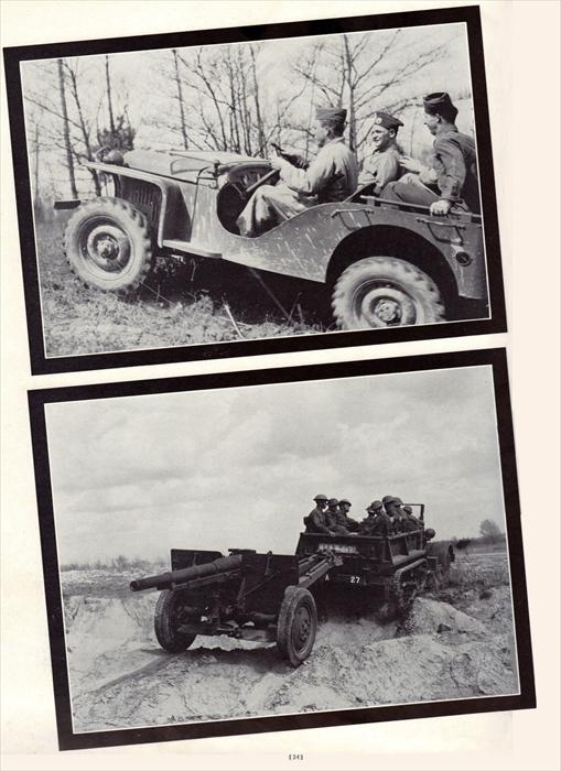 The all-purpose jeep and half-track pulling a small artillery piece.