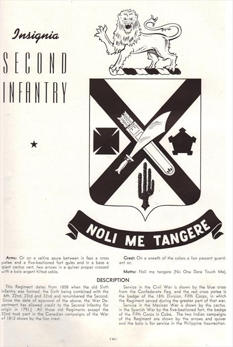 Old black and white pic of the 2nd Infantry Regiment's heraldry and background information.