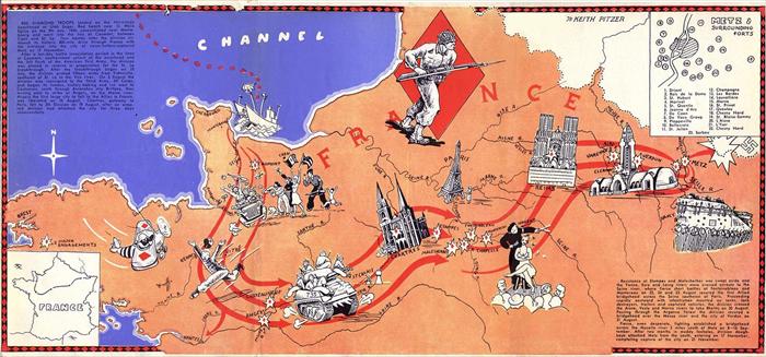 A map of Europe, of the 5th Infantry Division's route during World War II.  Map was created by Technician 5th Class Keith Pitzer.