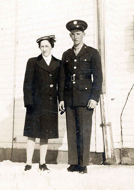 My grandfather with his mother before leaving for Europe, January 18, 1945.