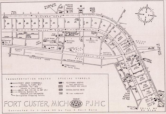 The next stop from Fort Wayne (Detroit, MI)  was Fort Custer, near Augusta, Michigan.  Map-As You Were: Fort Custer, Faye Clark.