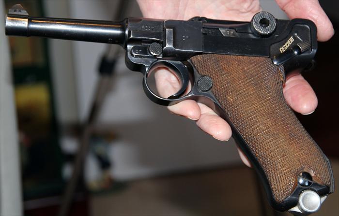 Pistole Parabellum 1908 known as the iconic Luger from World War II.