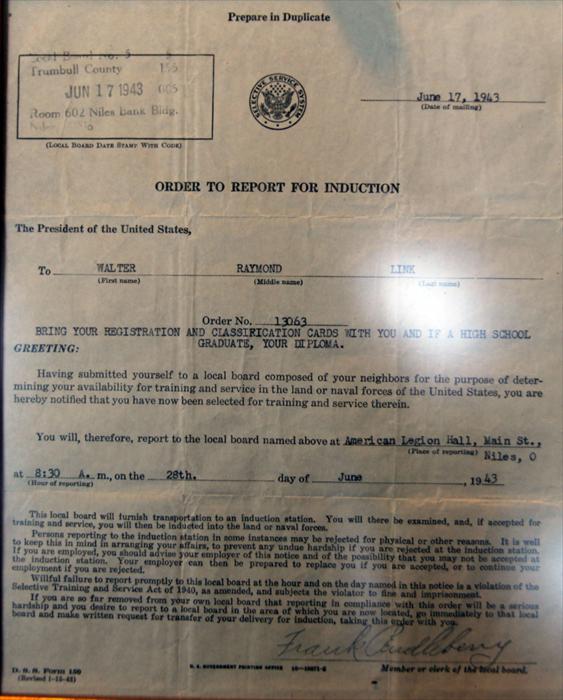 Orders Walter received to officially begin his World War II journey.