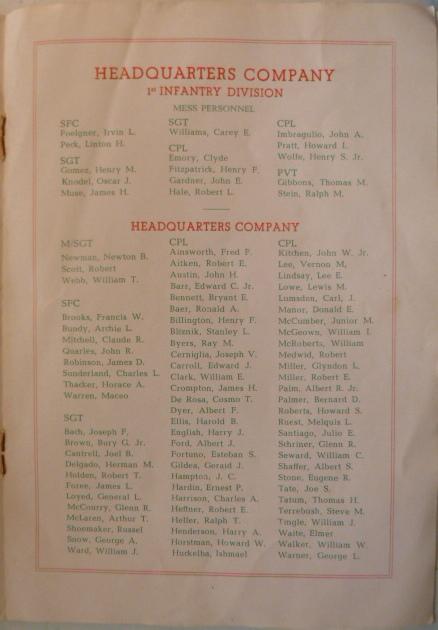 Christmas menu and roster. Cpl. Harry J. English is found in my father's photos.