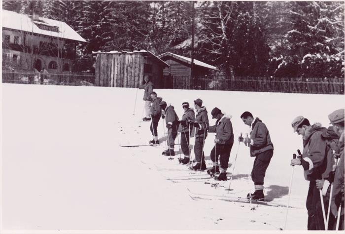 1st Infantry Division HQ CO men in Garmisch, Germany (1951-1953).  Dad is at the left wearing light-colored trousers.