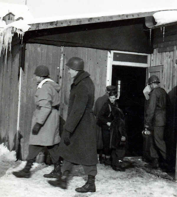 Hallein mess hall. Notice the kids outside looking for free donuts and coffee.