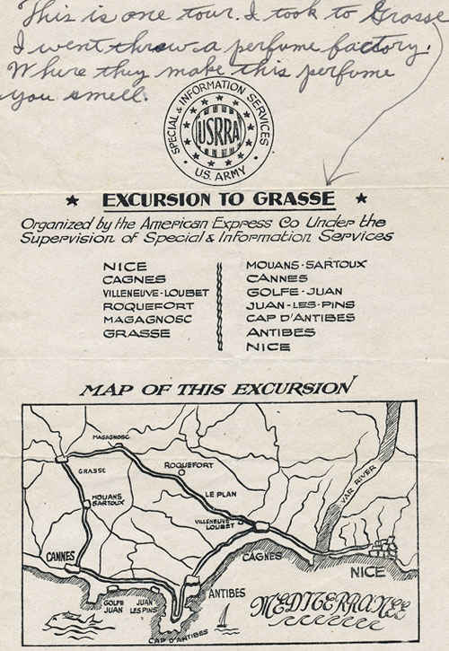 Excursion to Grasse in post war Europe. Can one imagine being 19 and 20 never being more than 30 miles from home and seeing the best that France has to offer.