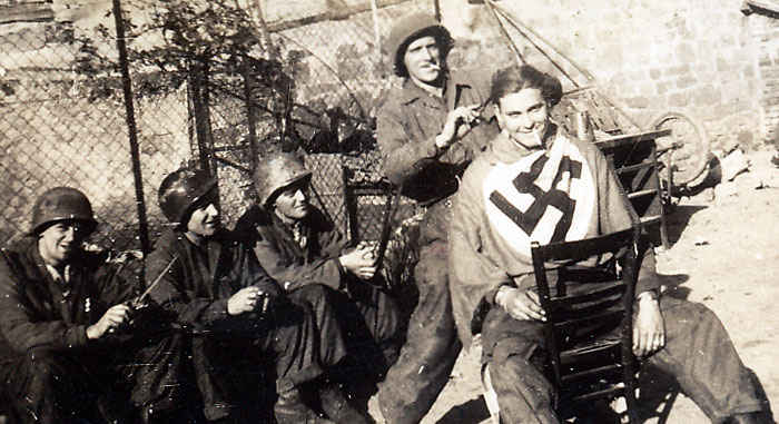 Belts giving haircut to Parker. My grandfather second from the left.