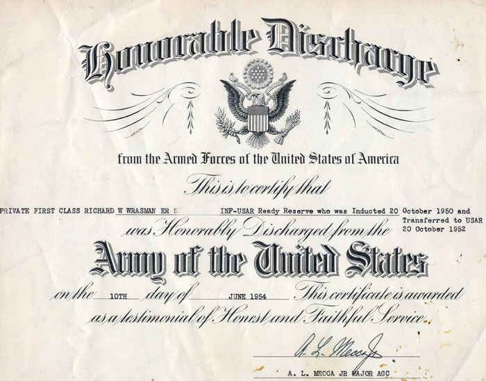 Honorably Discharged on October 20 1950 and transfered to Army Reserve.
