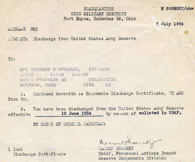 The commitment was to put 6 years in the Army and Richard was not up for that so he enlisted in the Air Force to force a discharge from the Army.