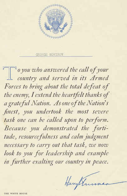 This is the letter from President Truman that every serviceman received after the war was won.