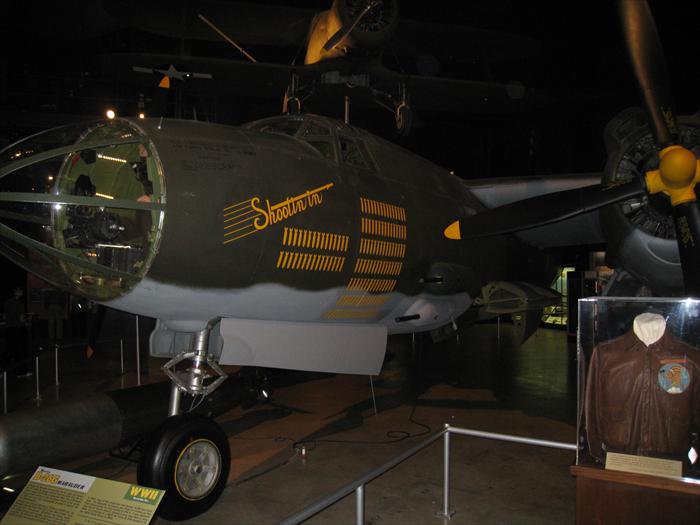 B-26 G Marauder built by Martin. 5,266 were built during World War 2. The B-26 sustained the lowest loss rate of all allied bombers. The Marauder flew 110,000 sorties mostly in Europe. The range was 1,100 miles with 4,000 lbs of bombs.