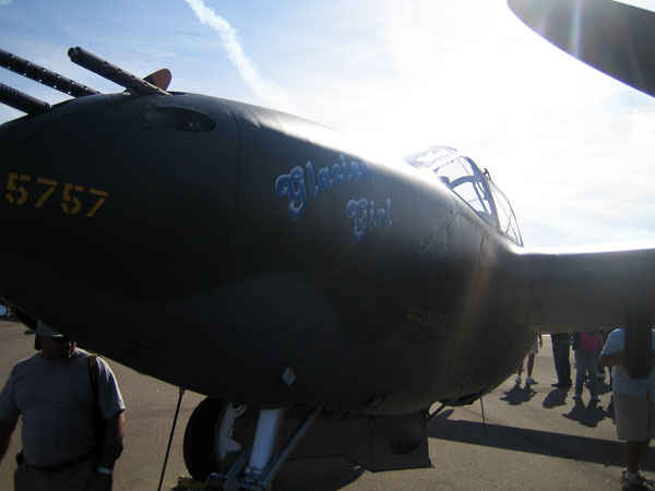 P-38 Lighting. Known as part of the Lost Squadron which landed on a snow capped glacier in 1942. Crews were rescued but the planes were left only to be salvaged over 50 years later under a 100 foot of ice. This is a picture of the actuall Glacier Girl which flies today.