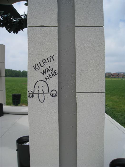 The legend of Kilroy Was Here. No one knows where it started, some say that a ship builder named Kilroy used it to mark rivets, some say it was used by inspectors to mark that work that was completed, and so the story continues. All that is really known is that the graffiti Kilroy Was Here because a huge part of pop culture from World War II into the 1950’s. Soldiers most likely picked it up during ship transports to overseas then started writing it to signify semblance of home as they marched through the horrors of war.