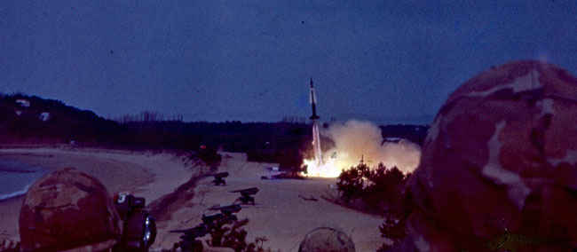 Korea 1973-1974.Nike Hercules taking off at the annual training the same day that the Hawk missiles were being fired.