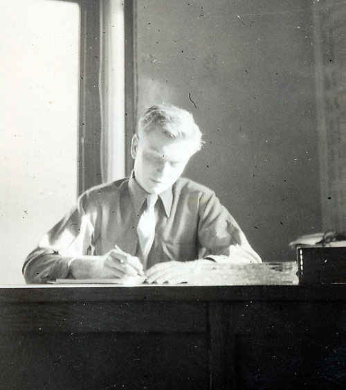 My grandfather at his desk in the Personnel Office, Lemans, France.
