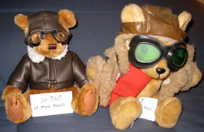 These are the bears MIke Ancik gave to Robert during a visit. When Robert's long time co-pilot because very ill MIke took his spot as co-pilot.