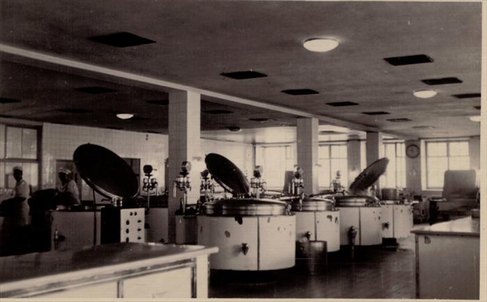 The mess hall at Sonthofen.  Dad wrote on the back of the photo "Everything was steamed cooked."