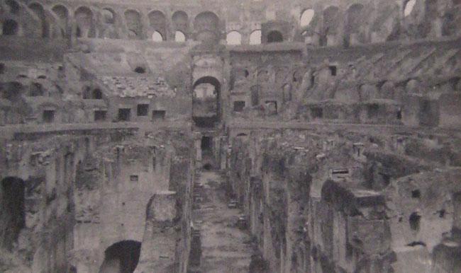 Roman Colosseum in 1945. When Robert took the prisoners back to Italy he was able to stop and see the sites.