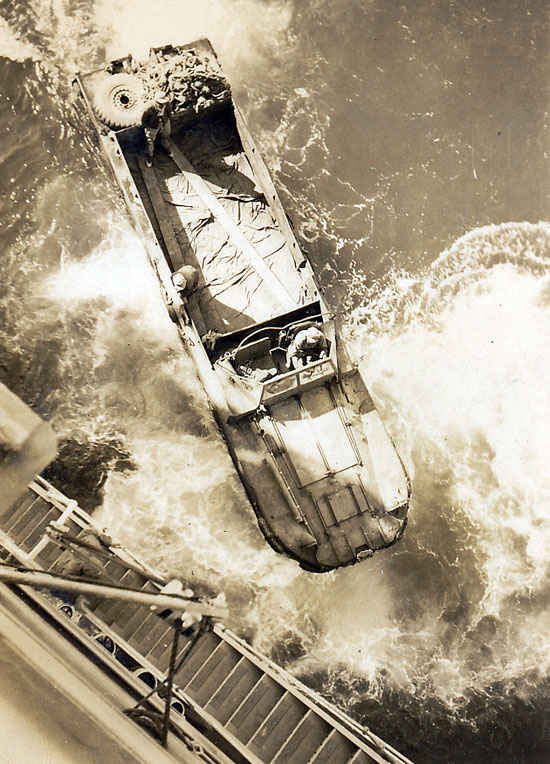 This is a picture of a Army duck boat coming alongside the USS Leo. I thought it was amazing that a duck boat would come out to a large ship like the Leo. If you ever get a change to go to Boston, you need to take a ride on the Duck boat, the company has authentic World War II duck boats like the one seen in this picture.