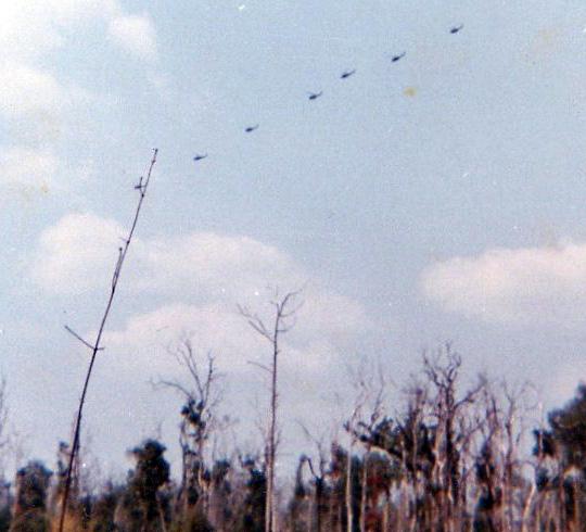 Combat air patrol of Huey's.