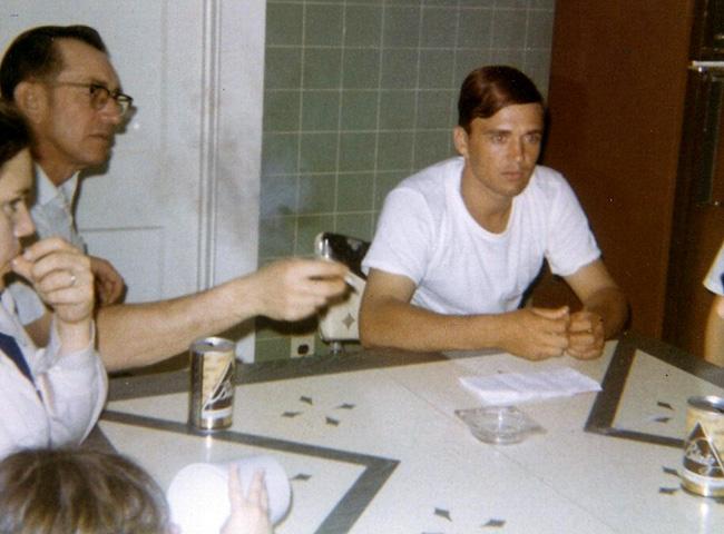 Eldon at home shortly after being discharged from Vietnam. This is the 1000 foot stare picture that was a tell tale sign that a person served in the war. Eldon did not realize it was that obvious that people could tell so easily that he was in Vietnam.