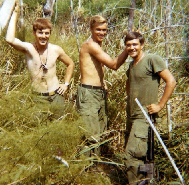Left Frank, Mike and Eldon in Cambodia 1970.