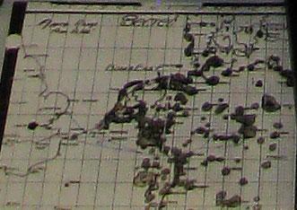 World War II map of B-17 bombing runs and flak positions.