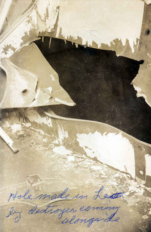 Damage to the USS Leo when a destroyer ran into her.