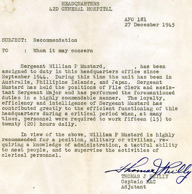 W. Paul Mustard letter of recommendation.