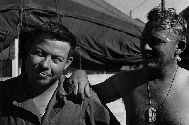 Briggs with Capt. Porritt, Stead AFB, NV 1953.  He’s telling me we aced our survival course.