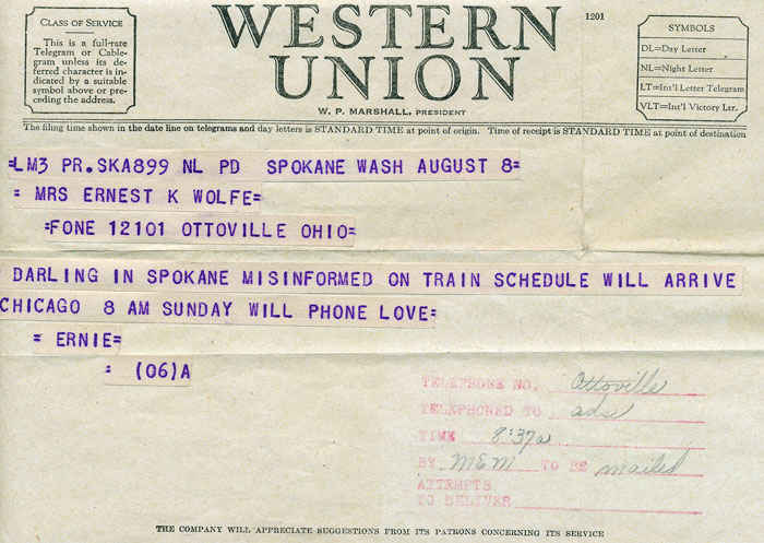 Imagine a time before email, phones, or computers. Western Union was the way to communicate and this is was state of the art during its day. This a message my grandfather sent to my grandmother.