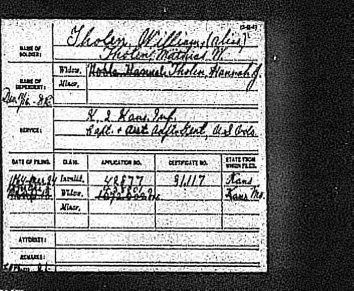 William Tholen's Civil War pension record.